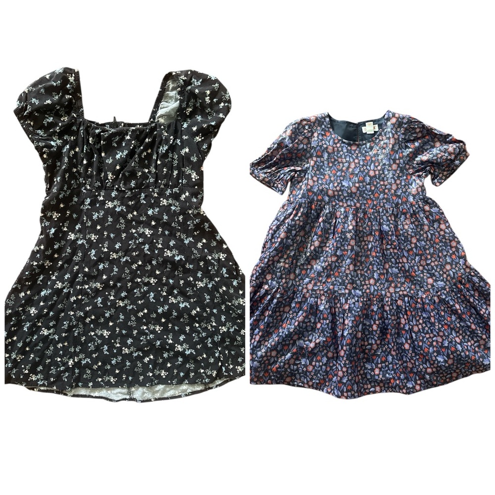 Floral Black and Blue Kids Dresses